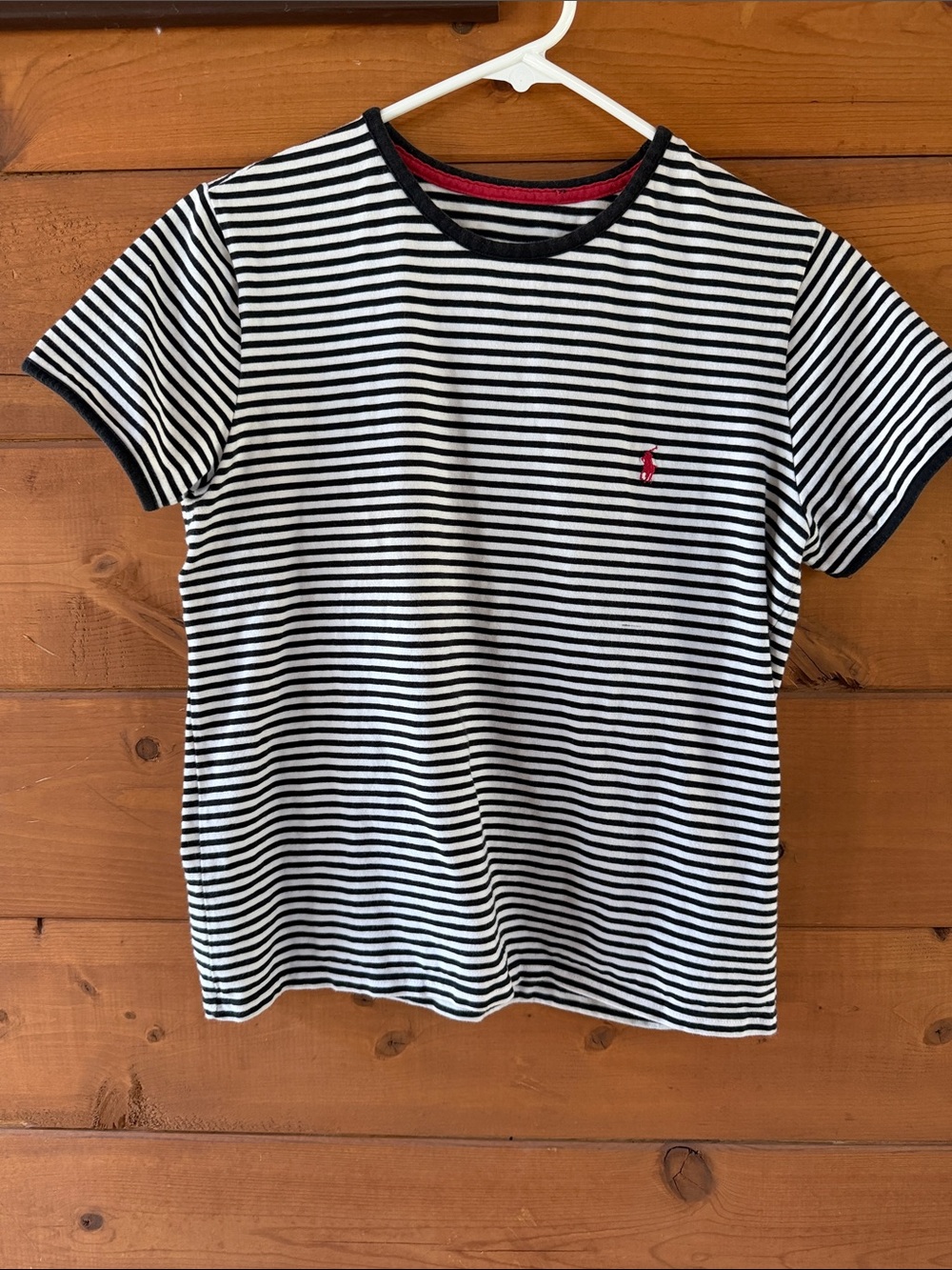 Polo by Ralph Lauren Black & White Striped Short Sleeve Tee with Red Pony
